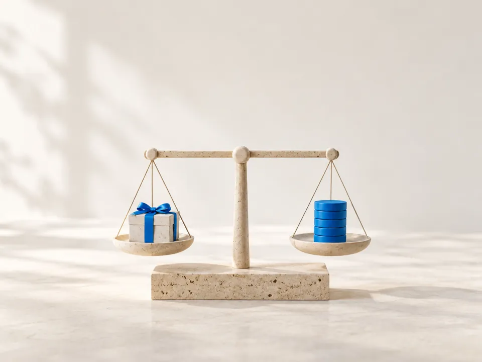 Bilancia di pietra in equilibrio: su un piatto il pacco, sull'altro il margine